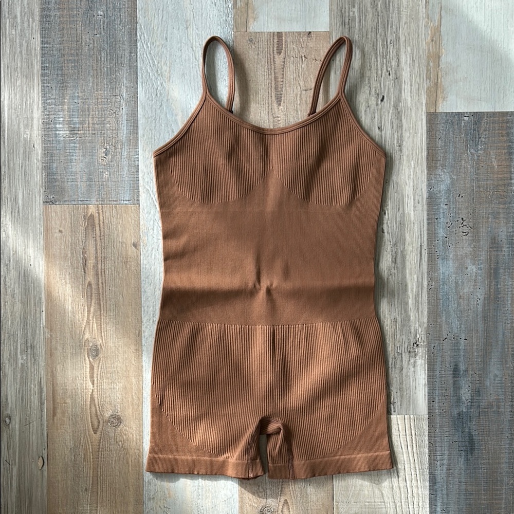 Brown Ribbed Knit Body Suit